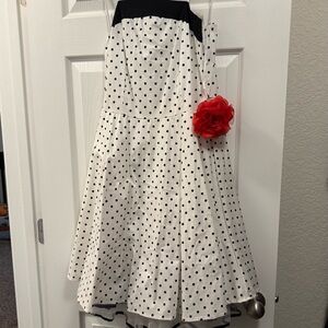 Vintage Polka Dot Strapless Skirt with Red Flower Accent